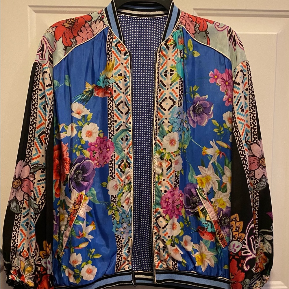 Johnny Was Multicolor Floral Bomber Jacket